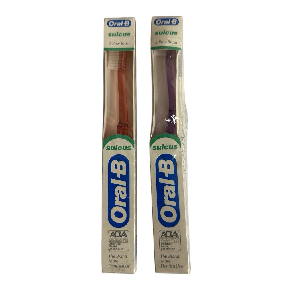 Oral B Sulcus 2 Row Brush Toothbrush Adult Vintage 1989 Lot of 2 Made In USA